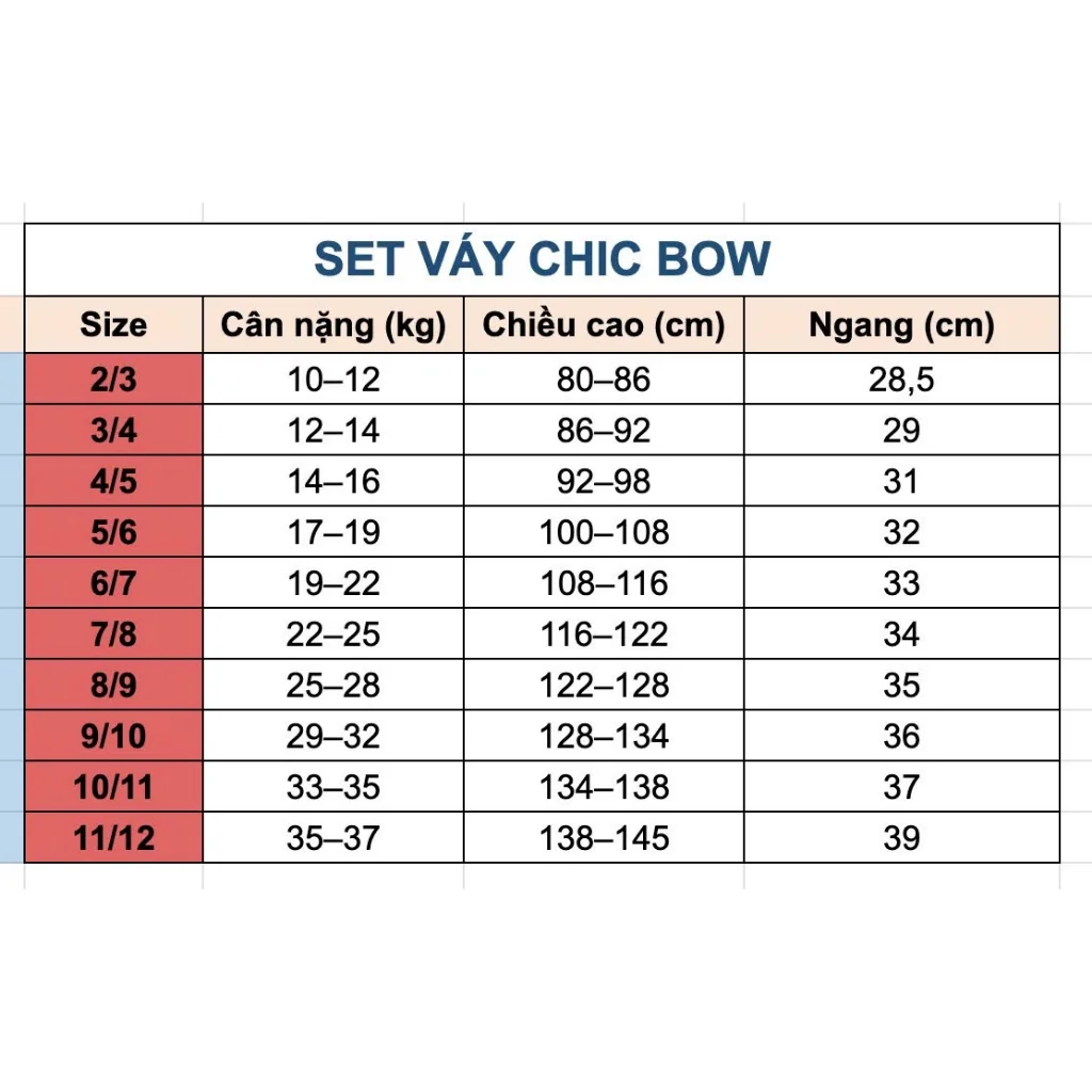 Bảng size nguồn — Chic Kids Chic Bow — Xám
